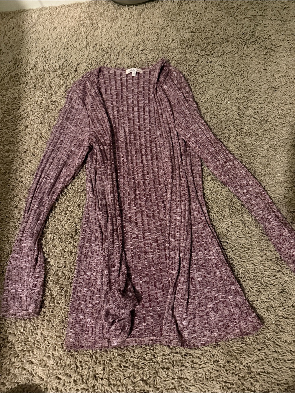 Charlotte Russe Open-Front Ribbed Cardigan - Heather Purple